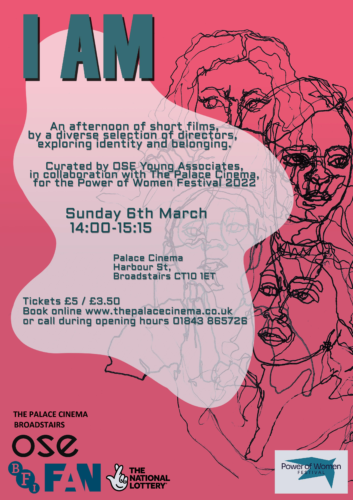 poster for cinema event with pink background and doodle style drawings in black lines